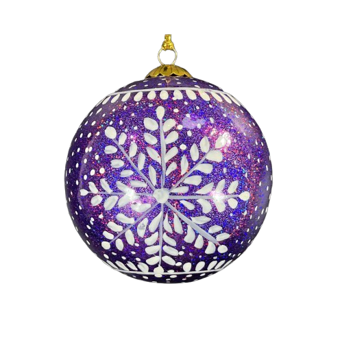 3-Inch Frozen Purple Handmade Christmas Bauble – Eco-Friendly Christmas Tree Decoration from Kashmir