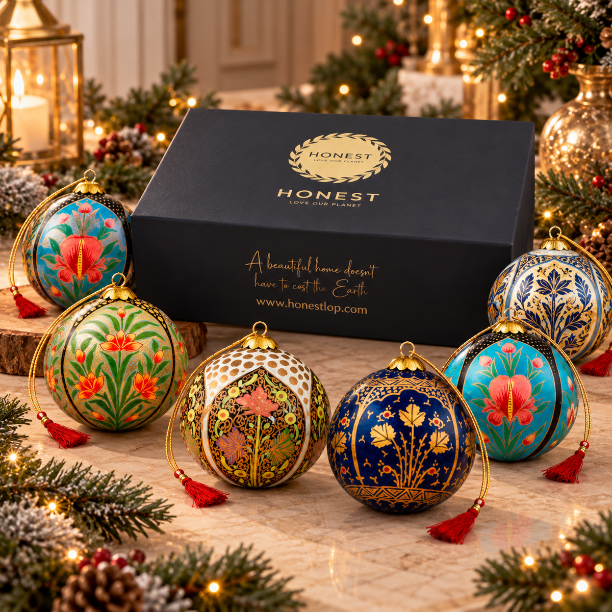 Luxury Box (Chinar Temple Collection) - Pack of 6 Handmade Baubles - Best Christmas Gift