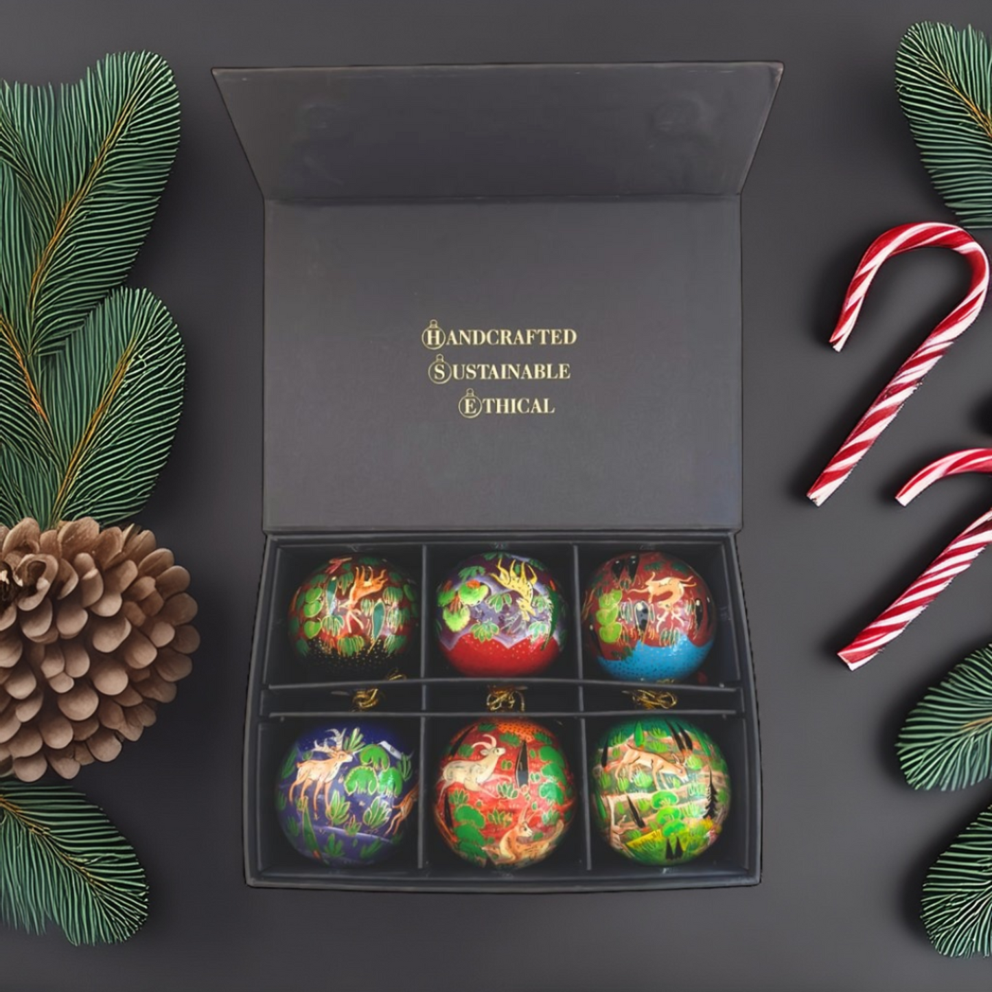 Luxury Box (Forest Friends Collection) - Pack of 6 Handmade Baubles - Best Christmas Gift