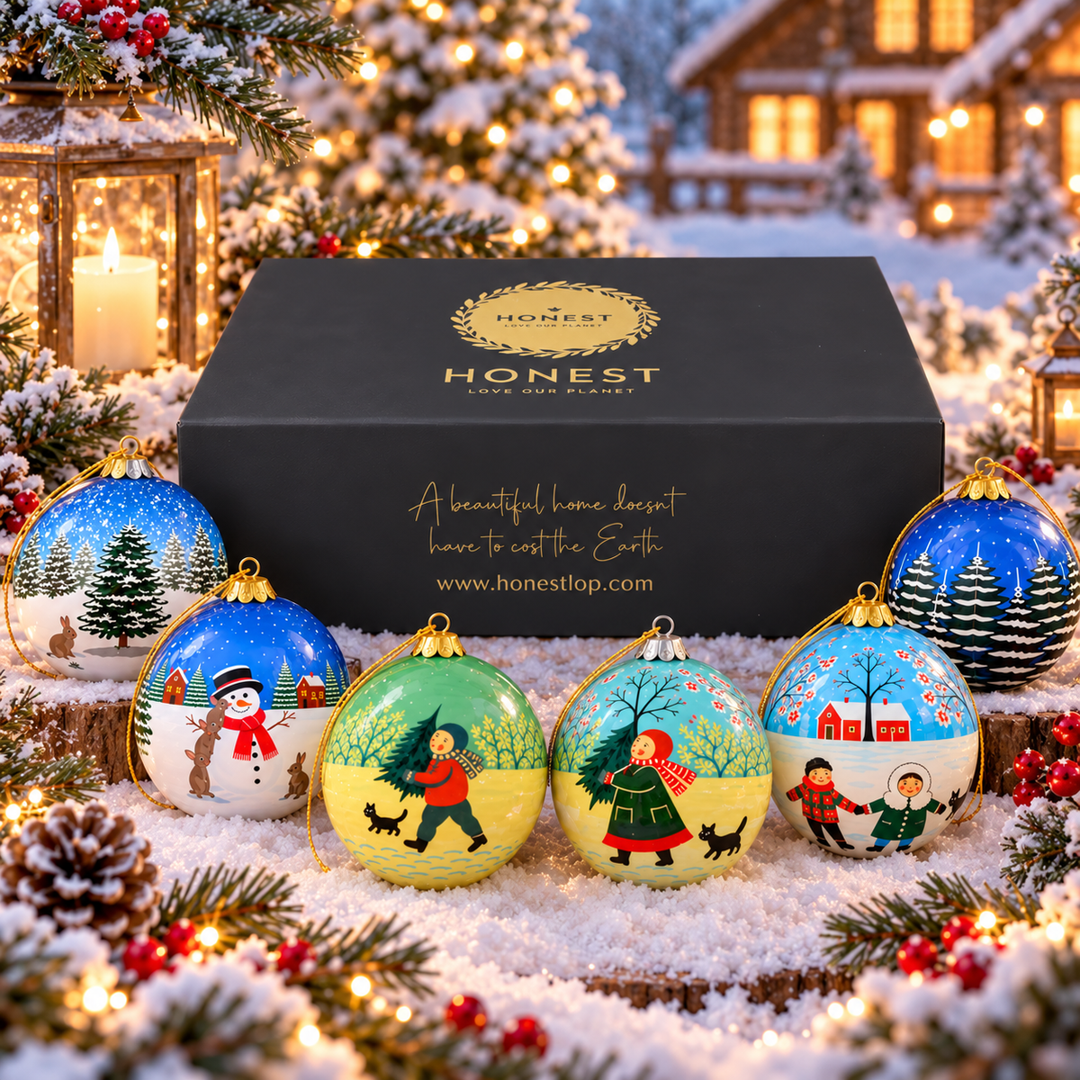 Luxury Box (Snowy Christmas Collection) - Pack of 6 Handmade Baubles - Best Christmas Gift