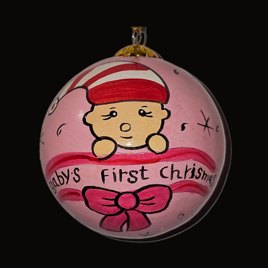 3-Inch Baby’s First Christmas Handmade Christmas Bauble – Elegant Pink Keepsake Ornament