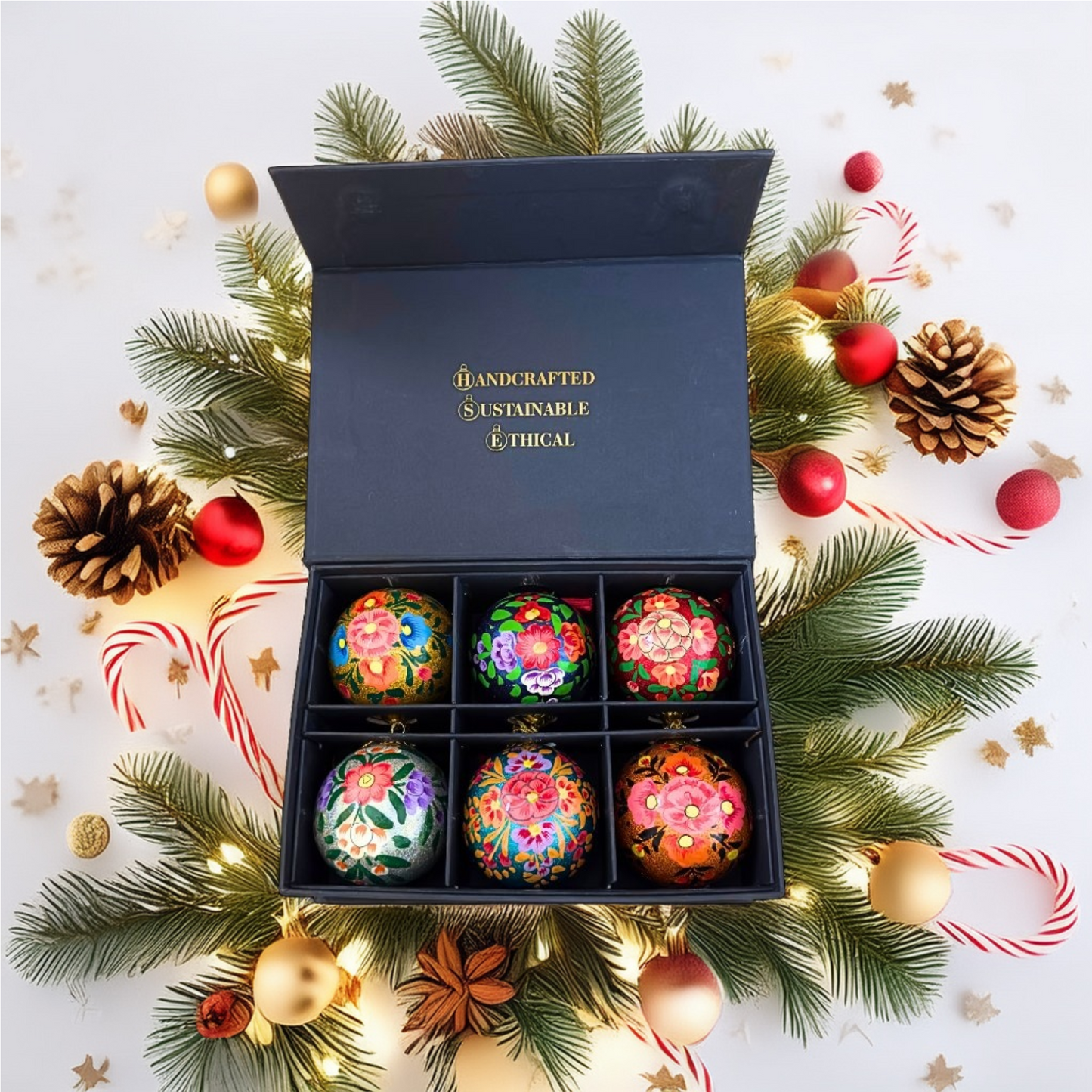 Luxury Box of 6 Handmade Baubles -Best Christmas Gifts
