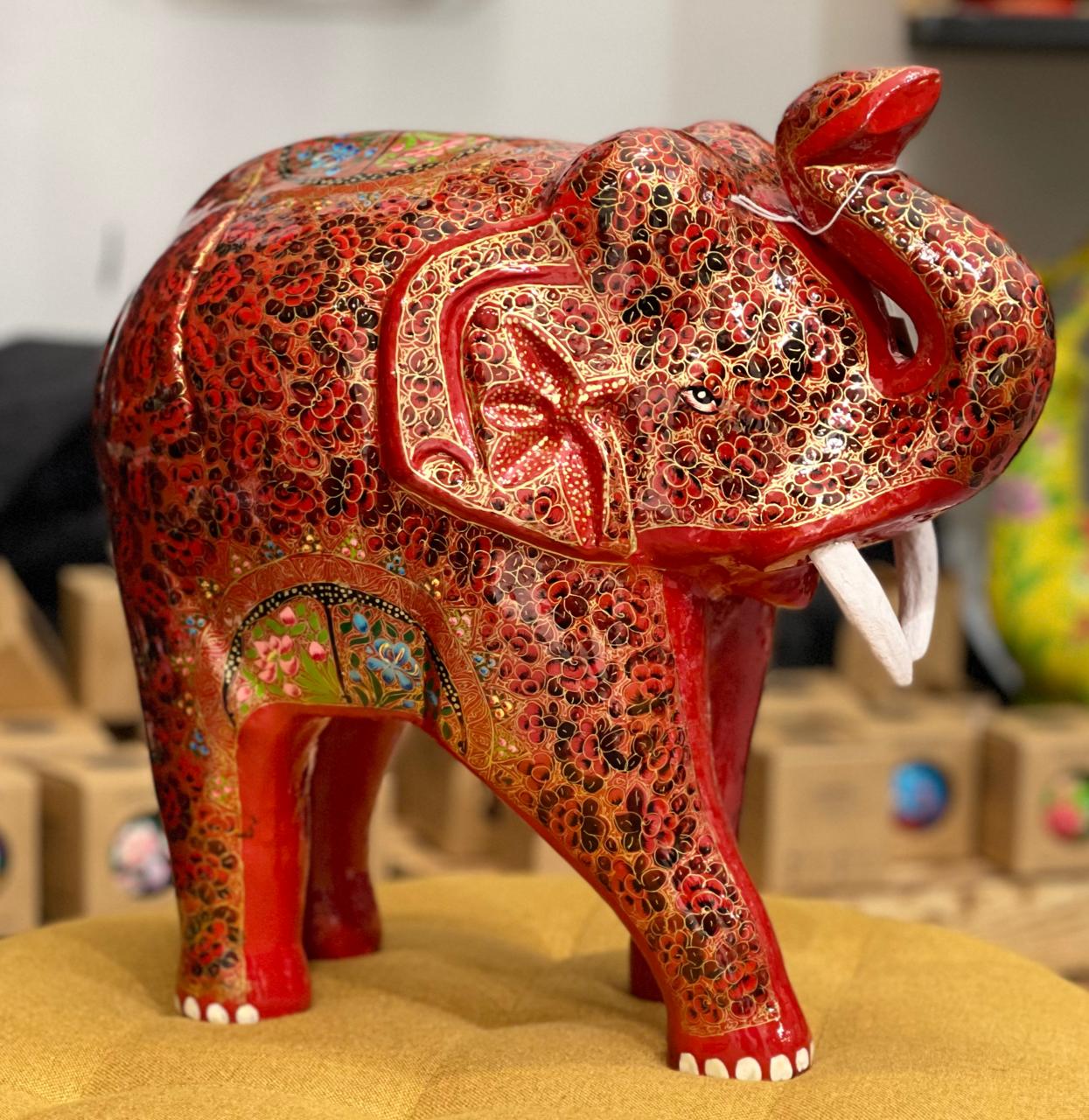 Enchanted Red Royal Elephant – A Majestic Home Decor Accent