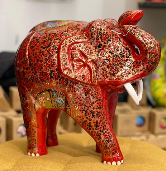 Enchanted Red Royal Elephant – A Majestic Home Decor Accent
