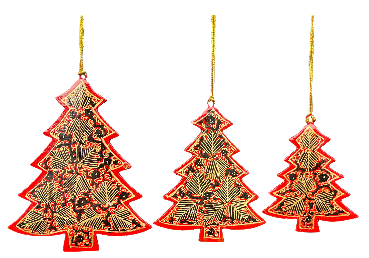 Assorted Wood Hanging Xmas Trees - SET OF 3