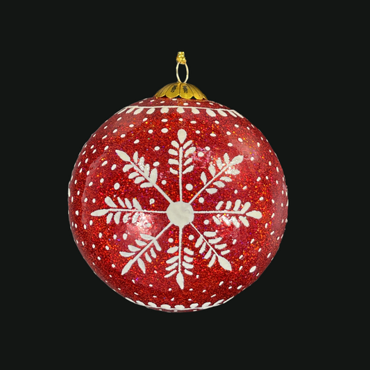 frozen red handmade bauble for  Christmas tree decorations, seasonal decorations