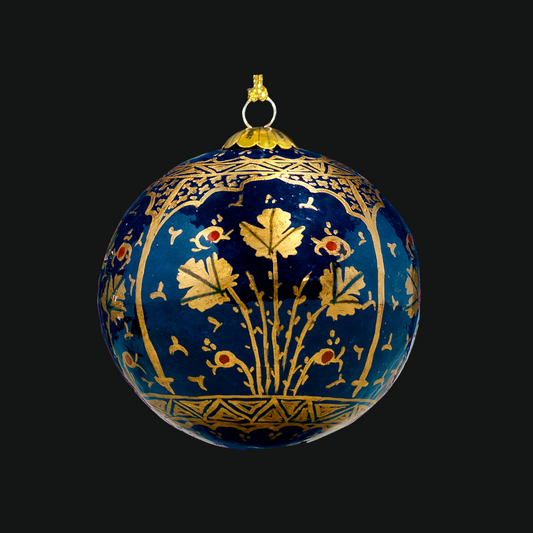 Navy chinar temple handmade bauble for All Our Products are Hand-Painted, made from Recycled Paper.  Size 3 inches for all Baubles and comes in beautifully crafted individual Boxes.  Material : Recycled Paper