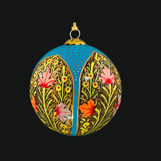 blue chinar temple handmade bauble for All Our Products are Hand-Painted, made from Recycled Paper.  Size 3 inches for all Baubles and comes in beautifully crafted individual Boxes.  Material : Recycled Paper