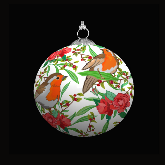 Robin and Roses Christmas Bauble for Christmas Tree Decorations