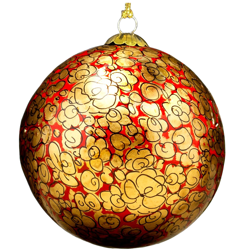 Enchanted Red Handcrafted Bauble | Intricate Kashmiri Hazarra Christmas Decorations