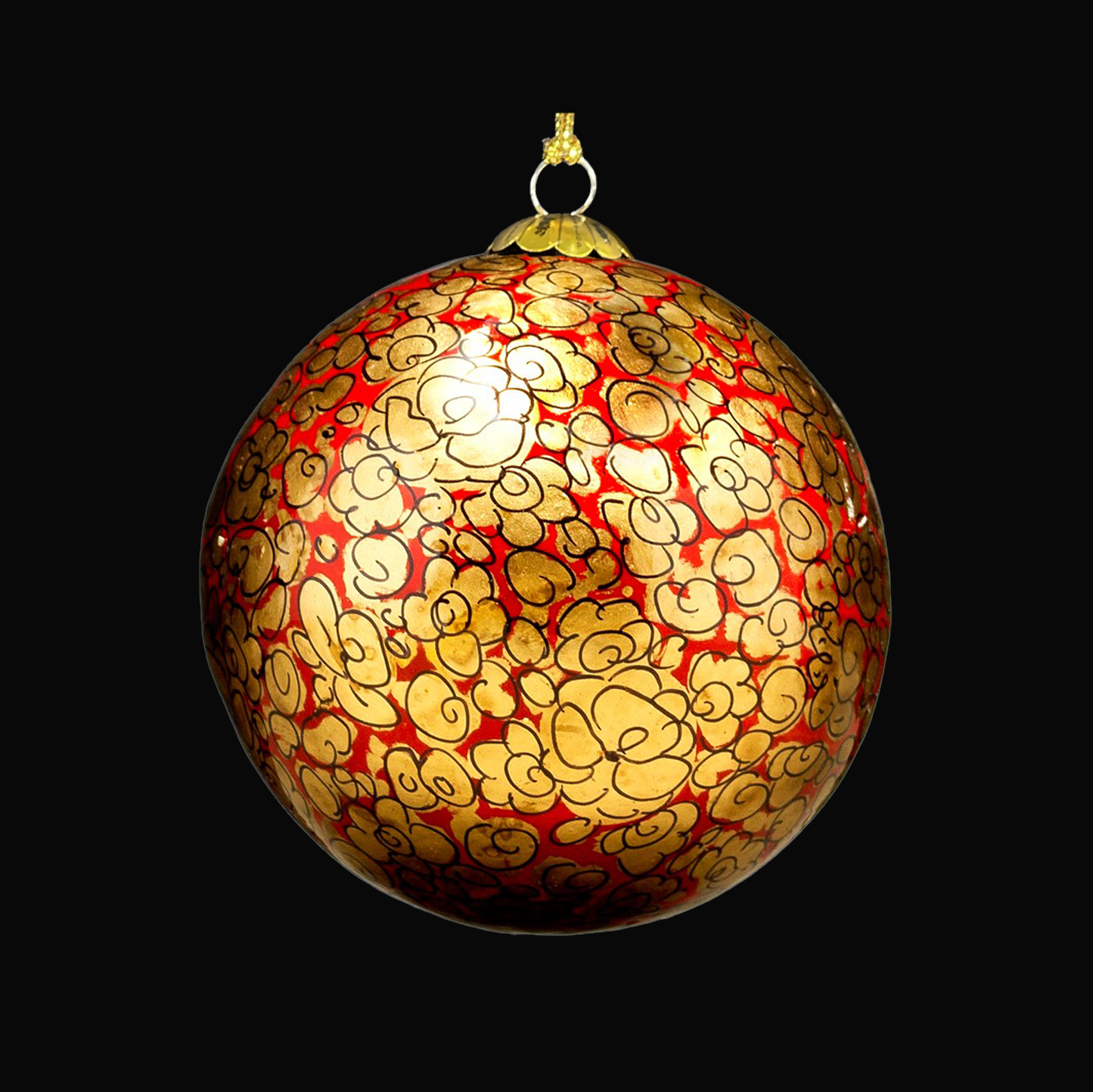 Enchanted Red Handcrafted Bauble | Intricate Kashmiri Hazarra Christmas Decorations