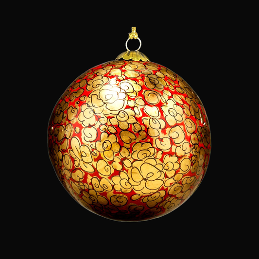 Enchanted Red Handcrafted Bauble | Intricate Kashmiri Hazarra Christmas Decorations
