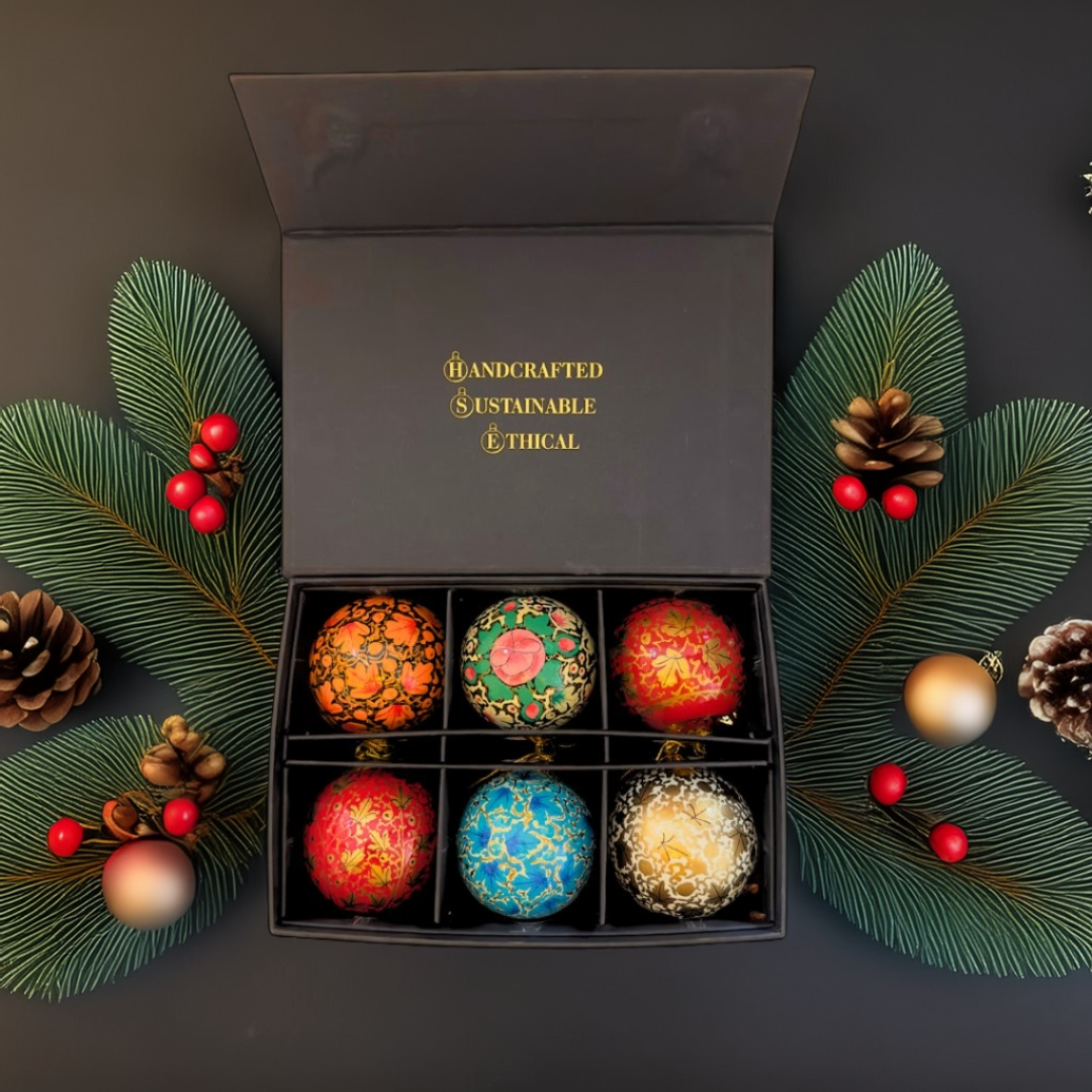 Luxury Box of 6 Handmade Baubles -Best Christmas Gifts