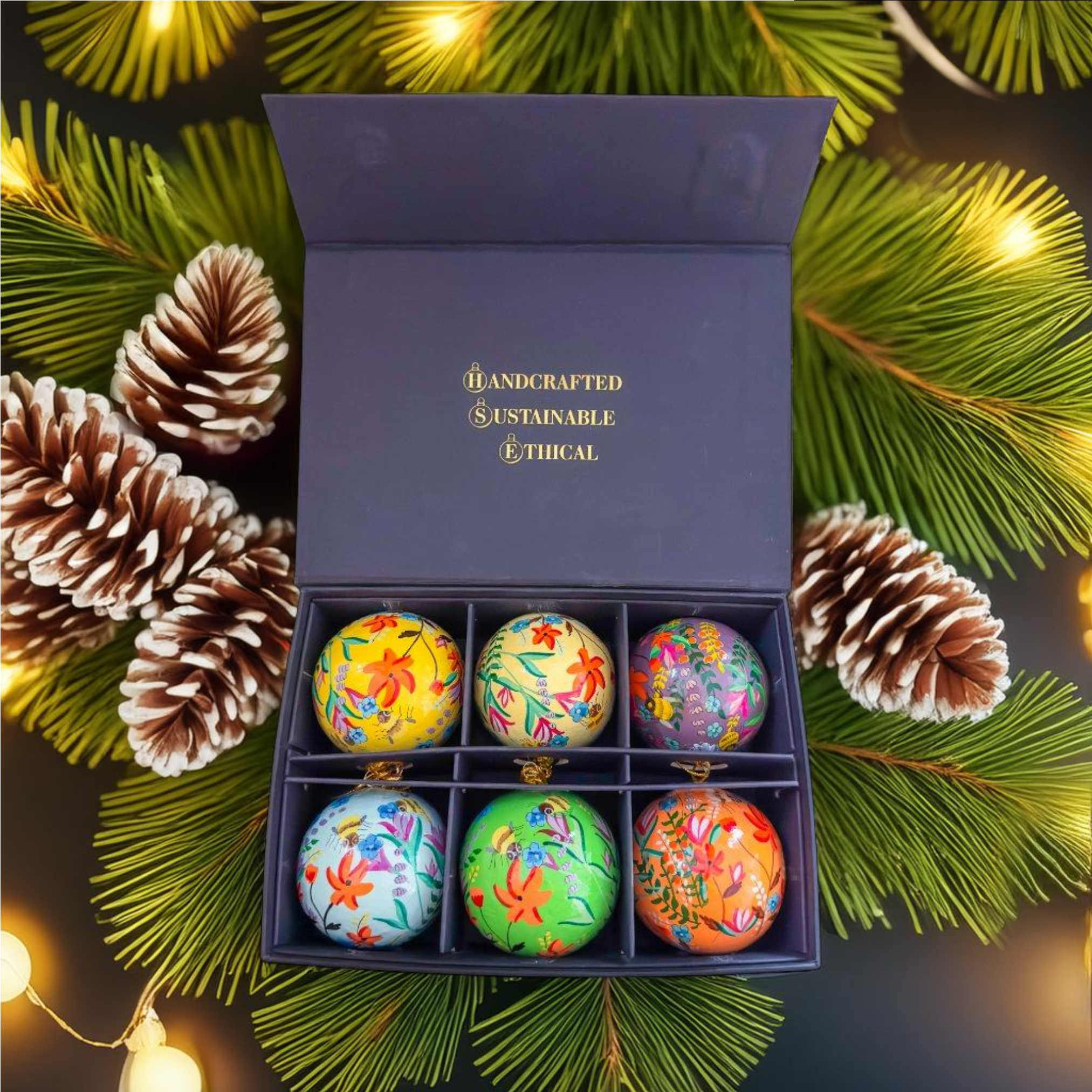 Luxury Box of 6 Handmade Baubles -Best Christmas Gifts