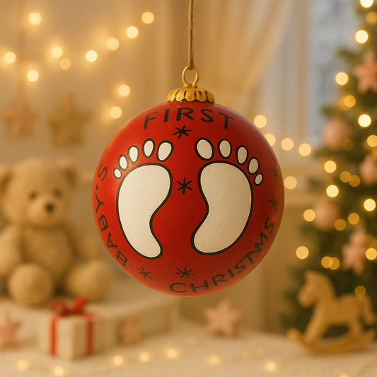 Baby’s First Christmas Bauble – Handmade Paper Mâché (Red, 3 inch)