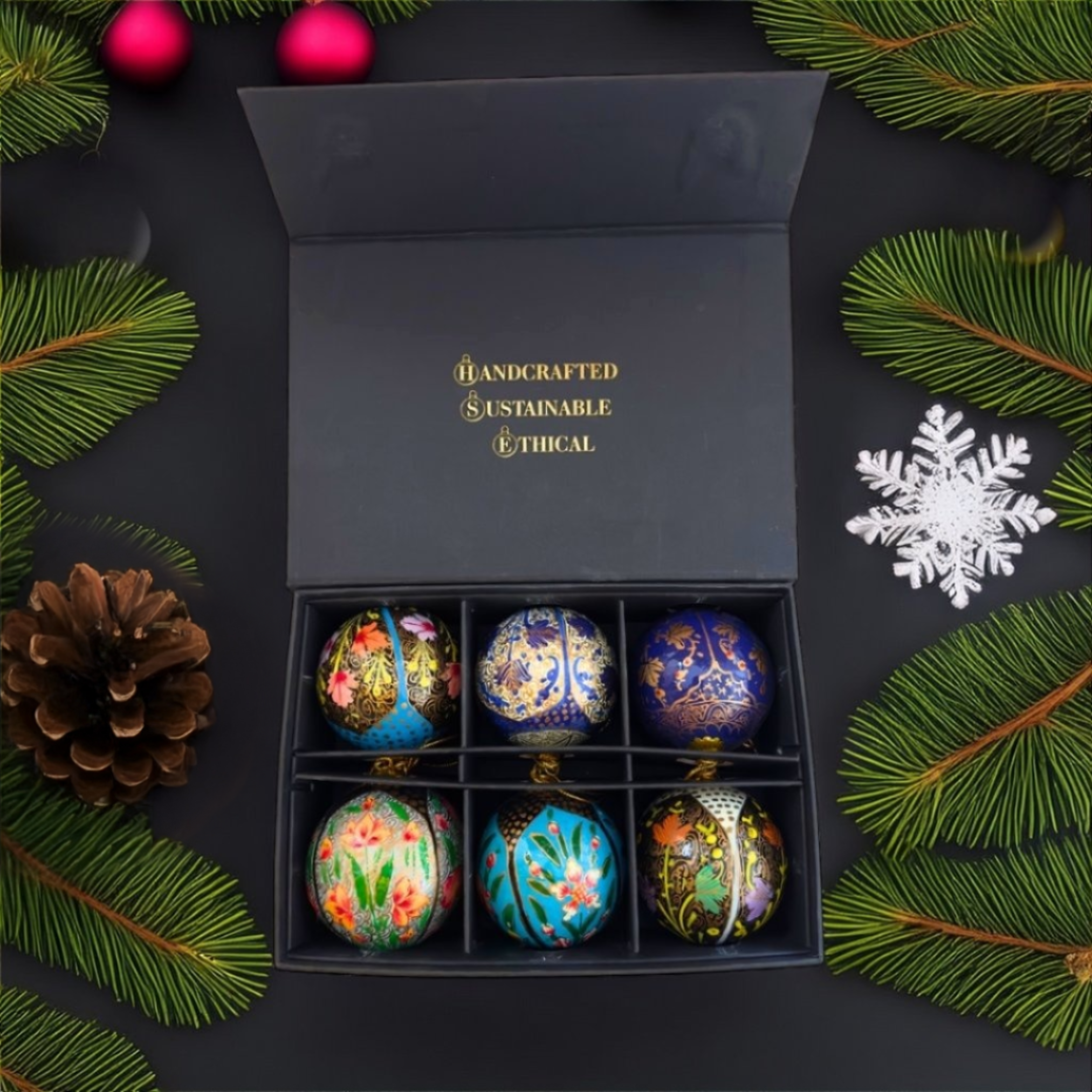 Luxury Box of 6 Handmade Baubles -Best Christmas Gifts