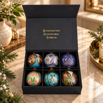 Luxury Box (Chinar Temple Collection) - Pack of 6 Handmade Baubles - Best Christmas Gift