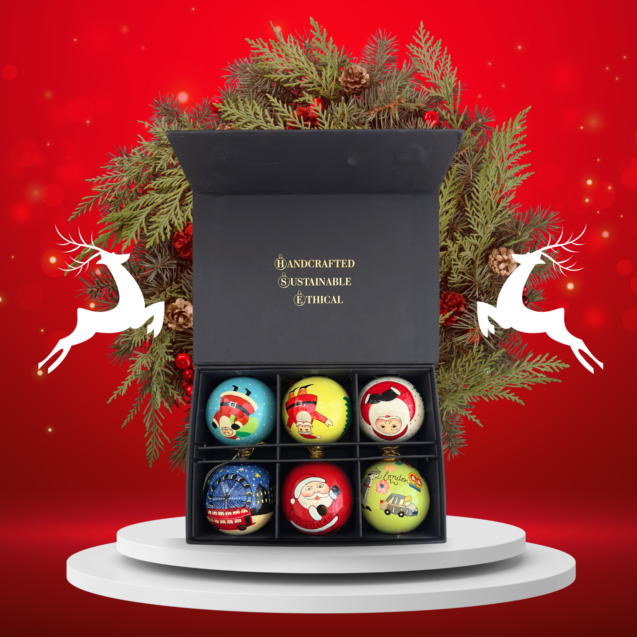 Luxury Box of 6 Handmade Baubles -Best Christmas Gifts