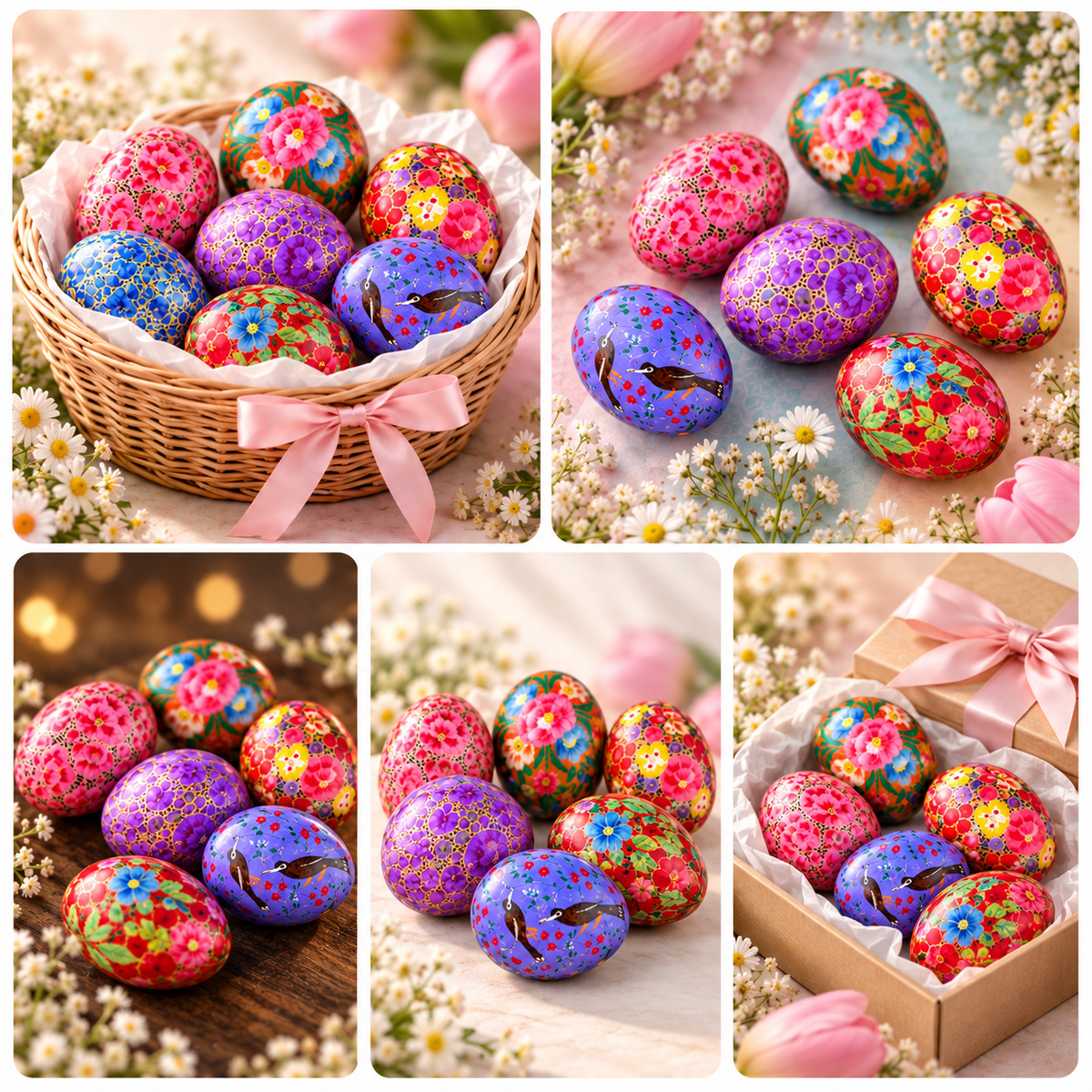 Assorted set of 5 Easter Egg Collection – - 3 Inch Sustainable Easter Décor by HONEST
