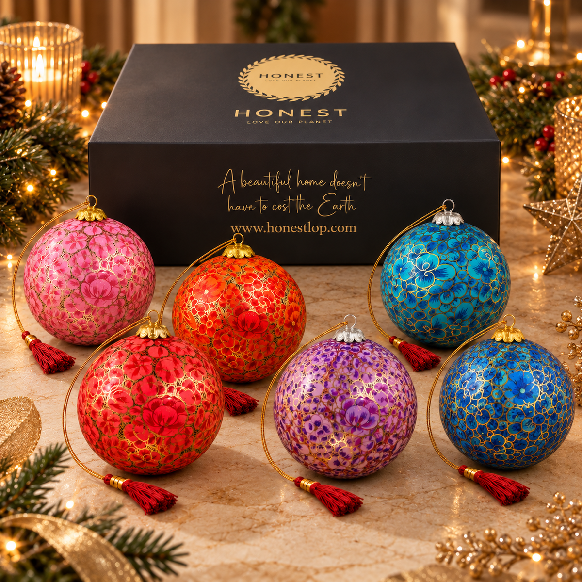 Luxury Box (Enchanted-1 Collection) - Pack of 6 Handmade Baubles - Best Christmas Gift