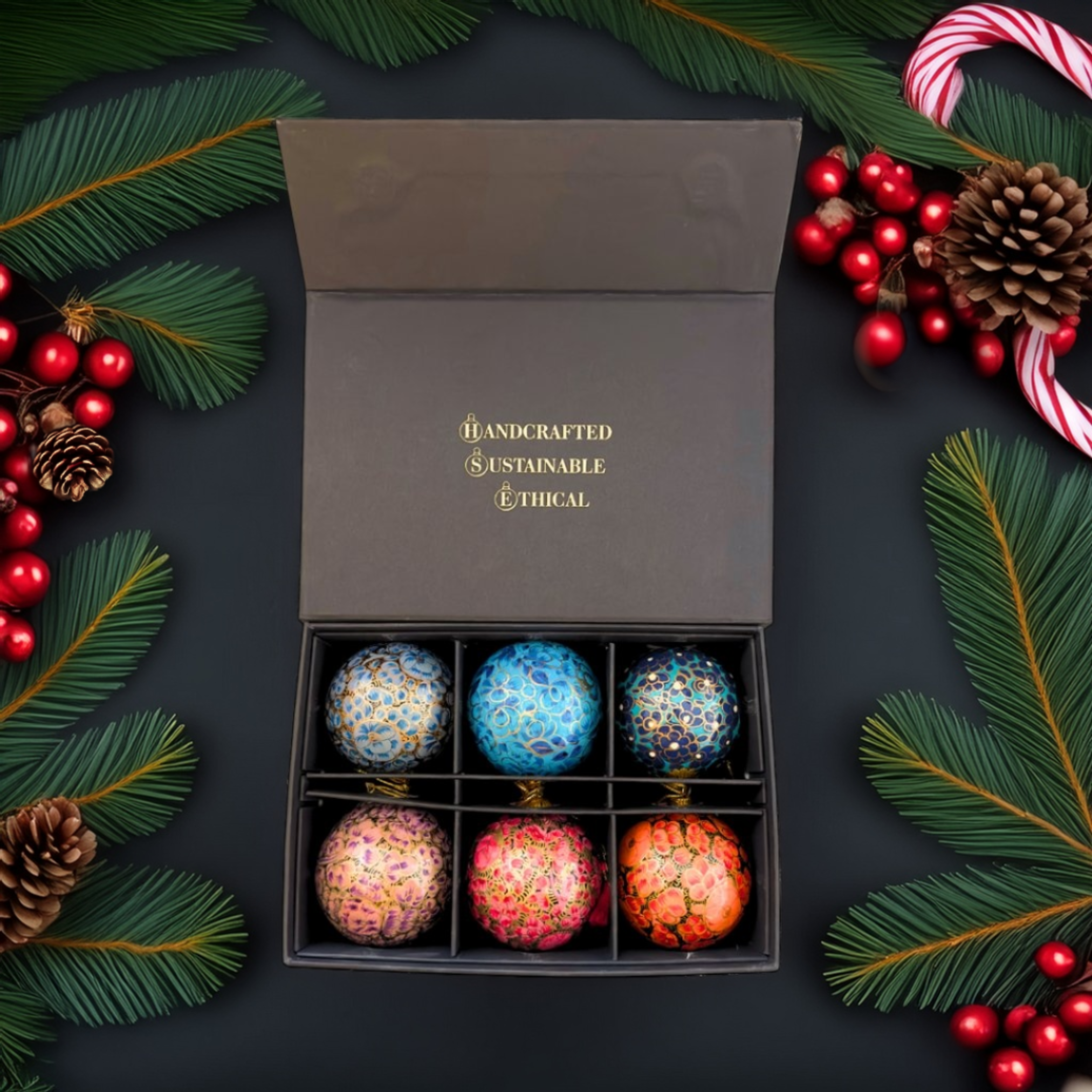 Luxury Box of 6 Handmade Baubles -Best Christmas Gifts