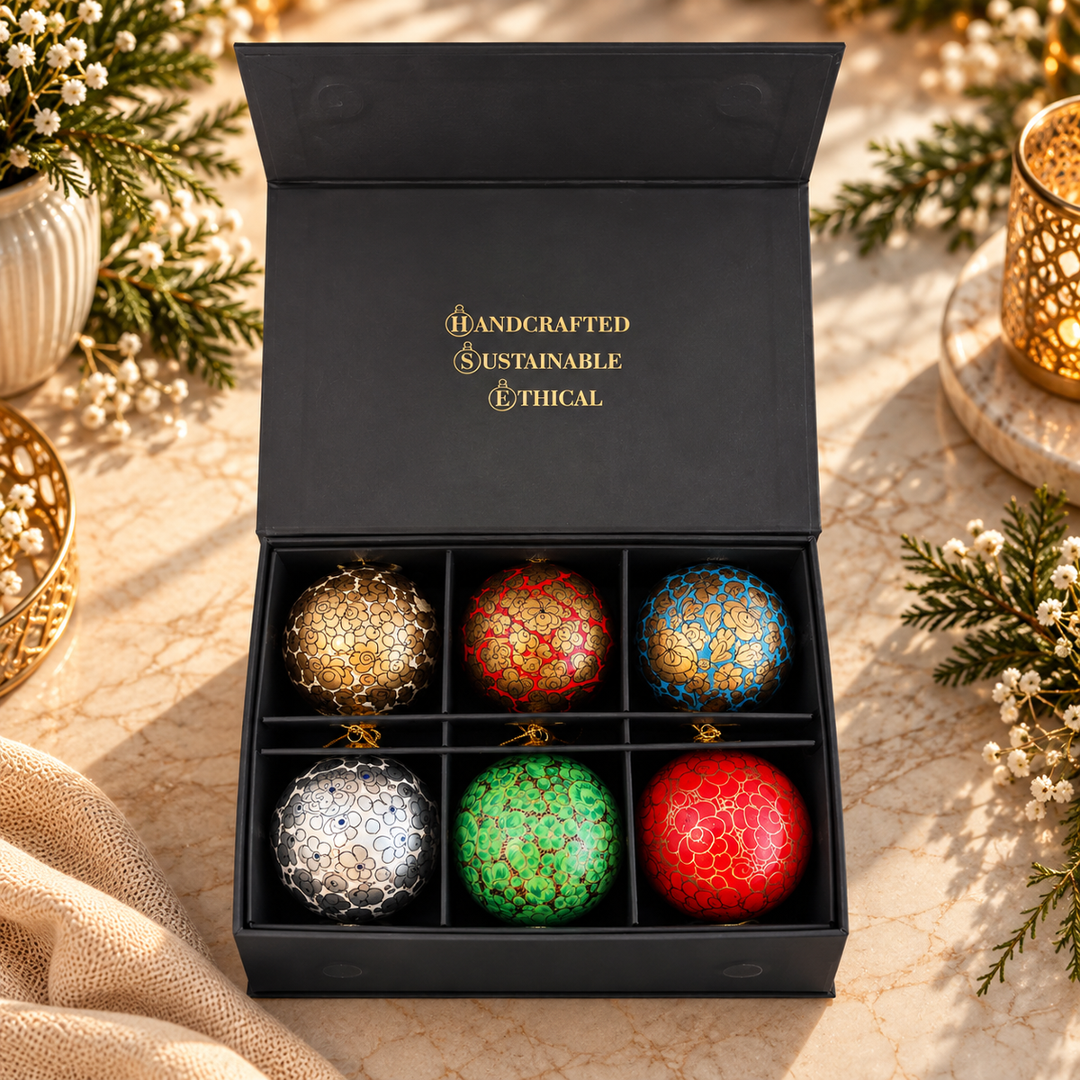 Luxury Box (Enchanted-2 Collection) - Pack of 6 Handmade Baubles - Best Christmas Gift
