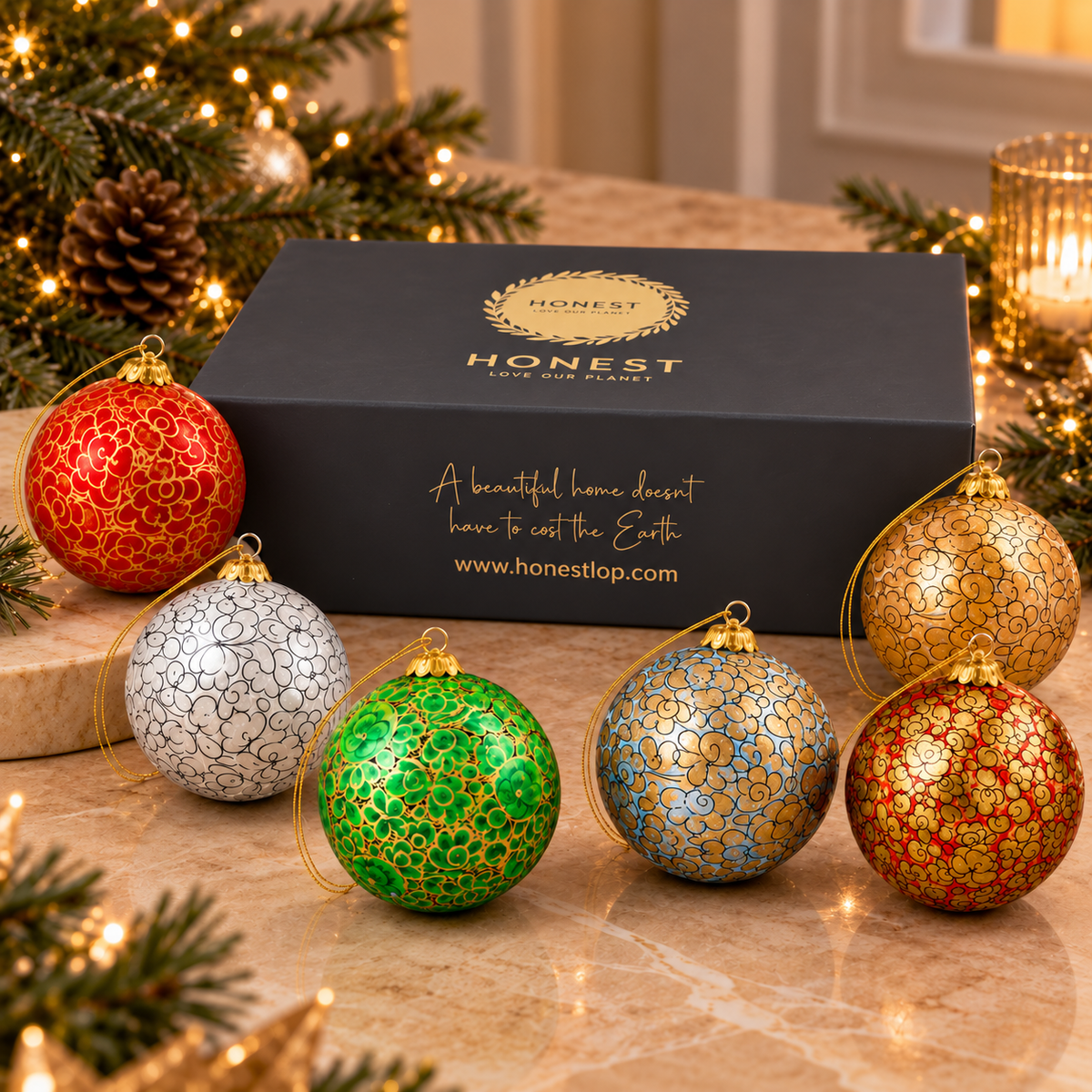 Luxury Box (Enchanted-2 Collection) - Pack of 6 Handmade Baubles - Best Christmas Gift