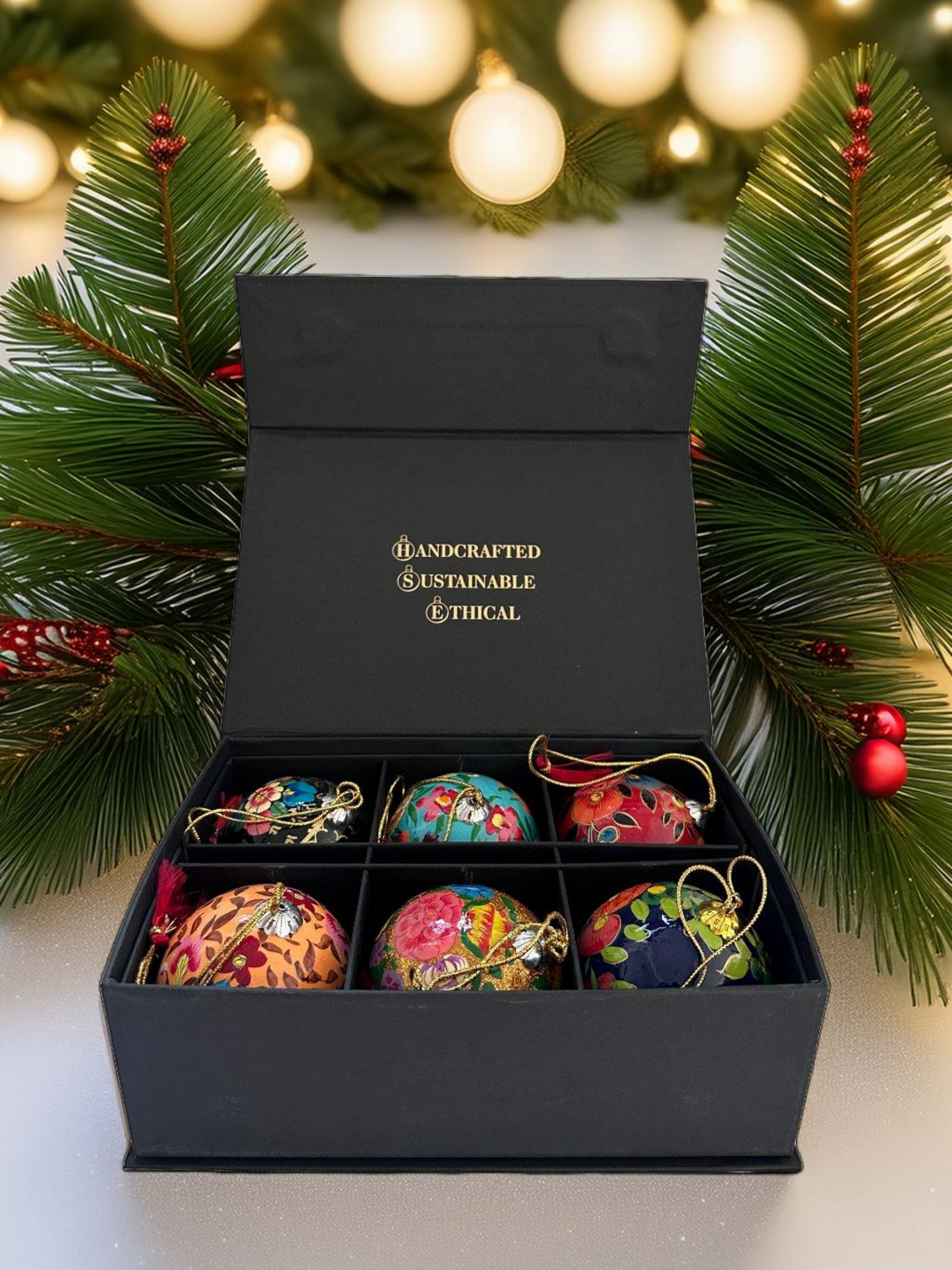 Luxury Box of 6 Handmade Baubles -Best Christmas Gifts