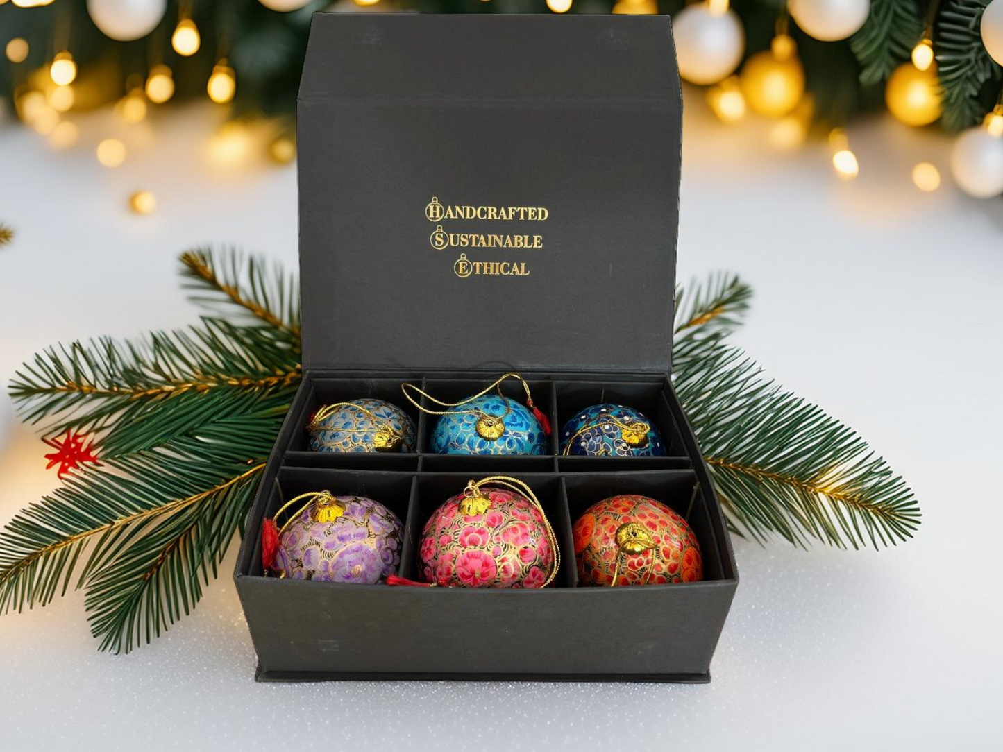 Luxury Box of 6 Handmade Baubles -Best Christmas Gifts