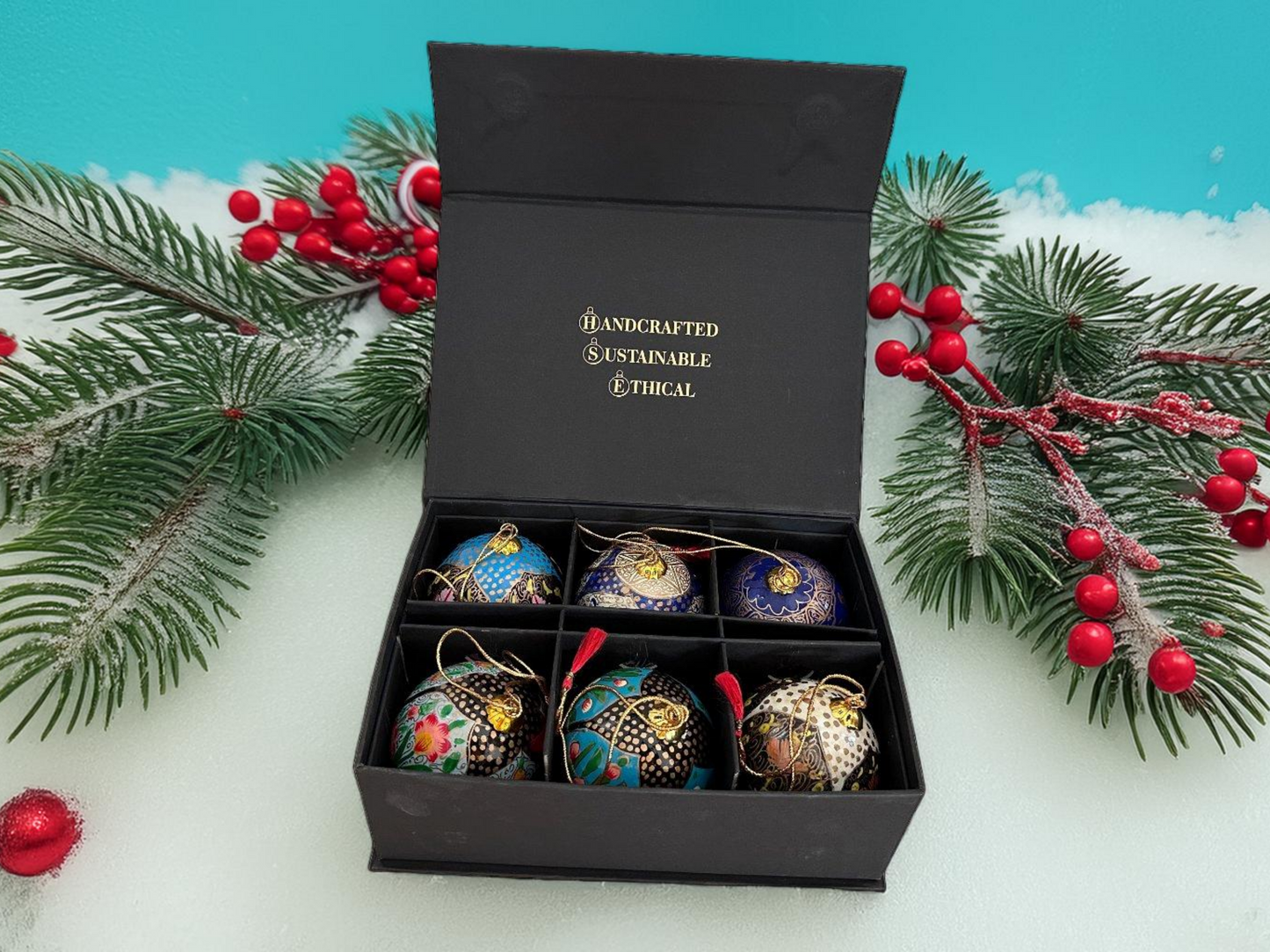 Luxury Box of 6 Handmade Baubles -Best Christmas Gifts