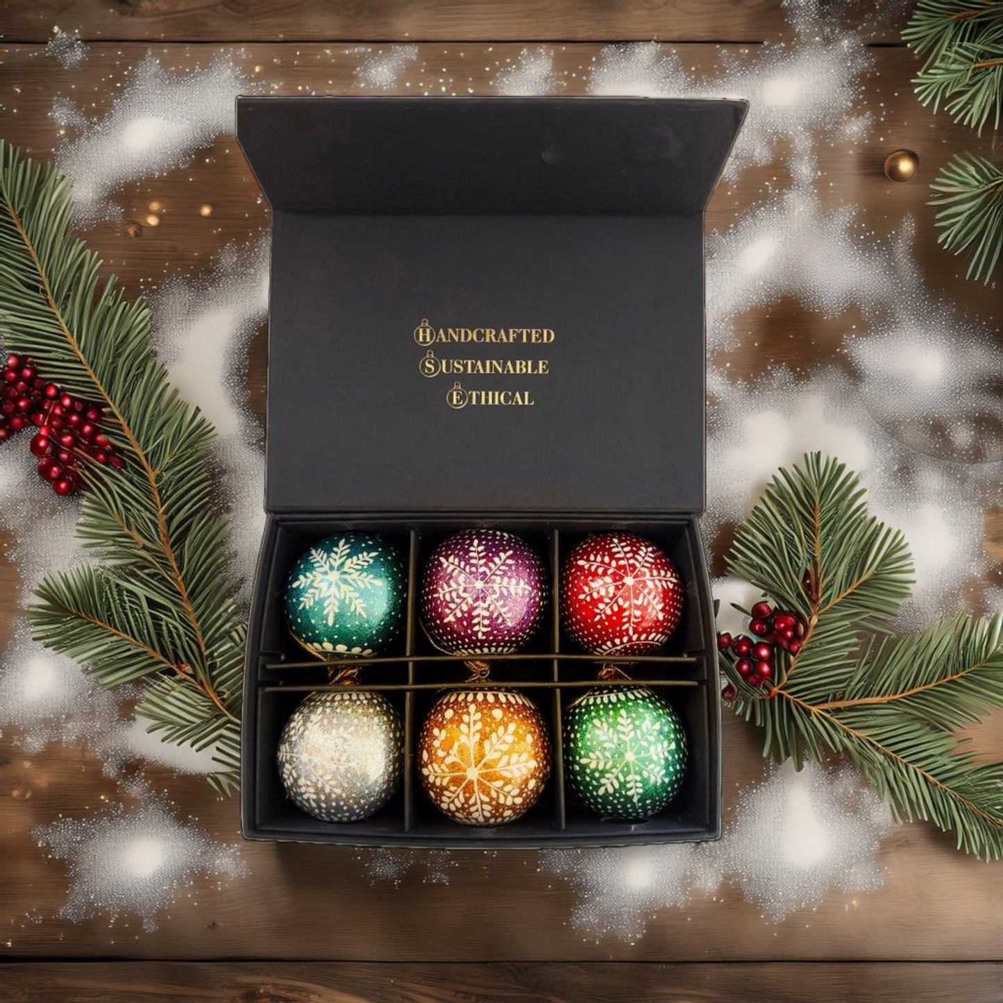 Luxury Box of 6 Handmade Baubles -Best Christmas Gifts