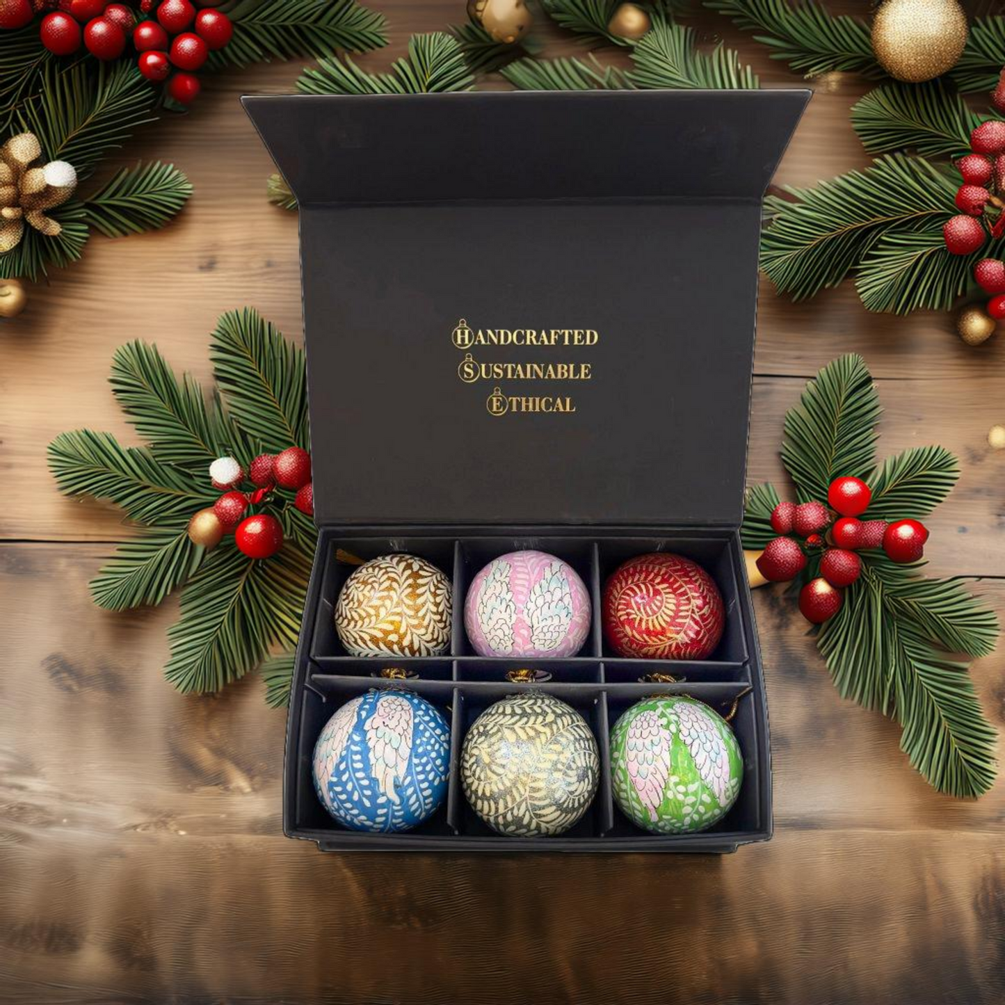 Luxury Box of 6 Handmade Baubles -Best Christmas Gifts