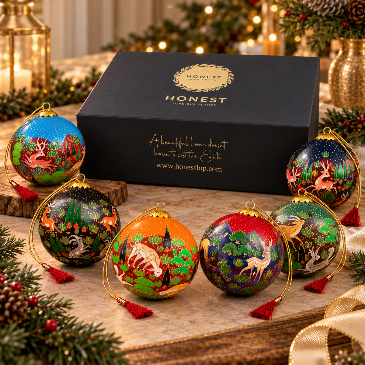 Luxury Box (Forest Friends Collection) - Pack of 6 Handmade Baubles - Best Christmas Gift
