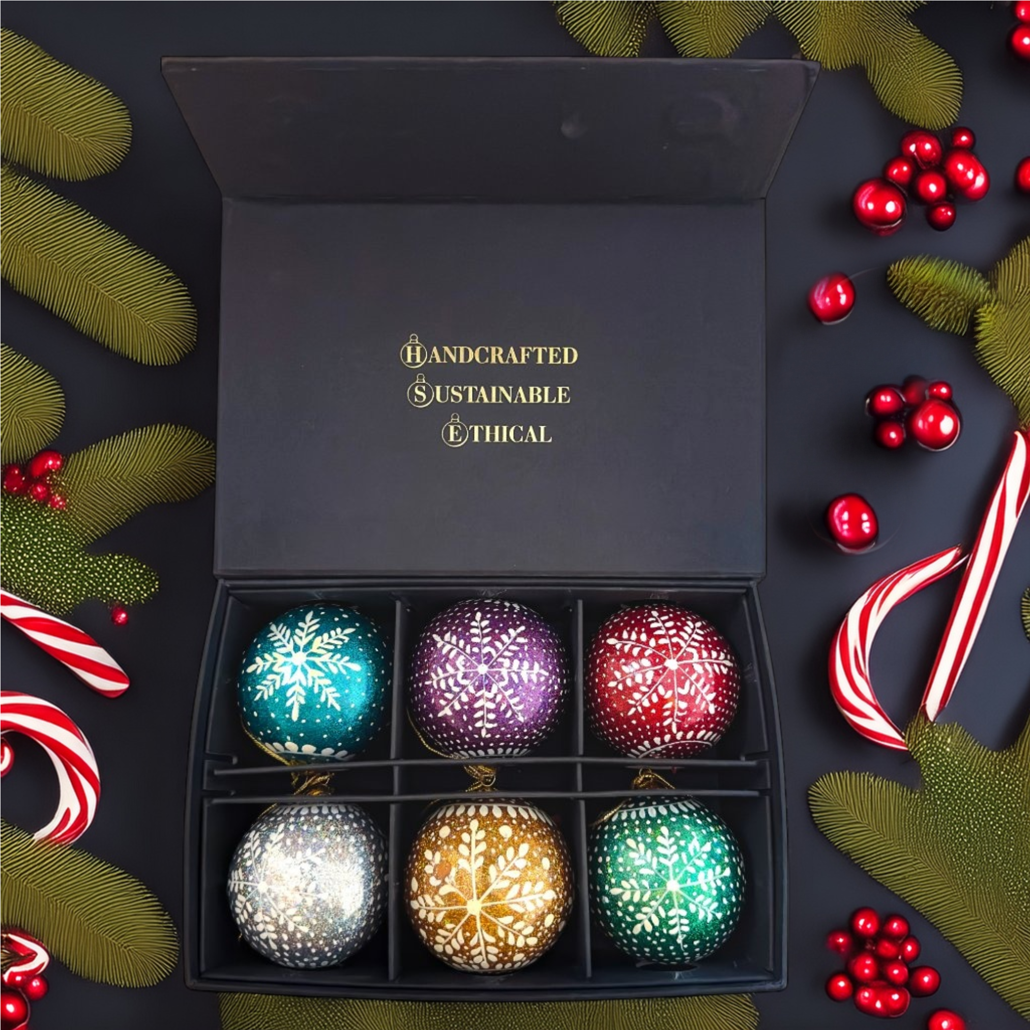 Luxury Box of 6 Handmade Baubles -Best Christmas Gifts
