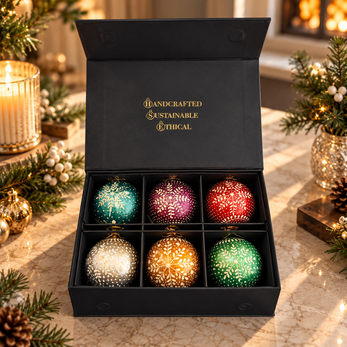Luxury Box (Frozen Collection) - Pack of 6 Handmade Baubles - Best Christmas Gift