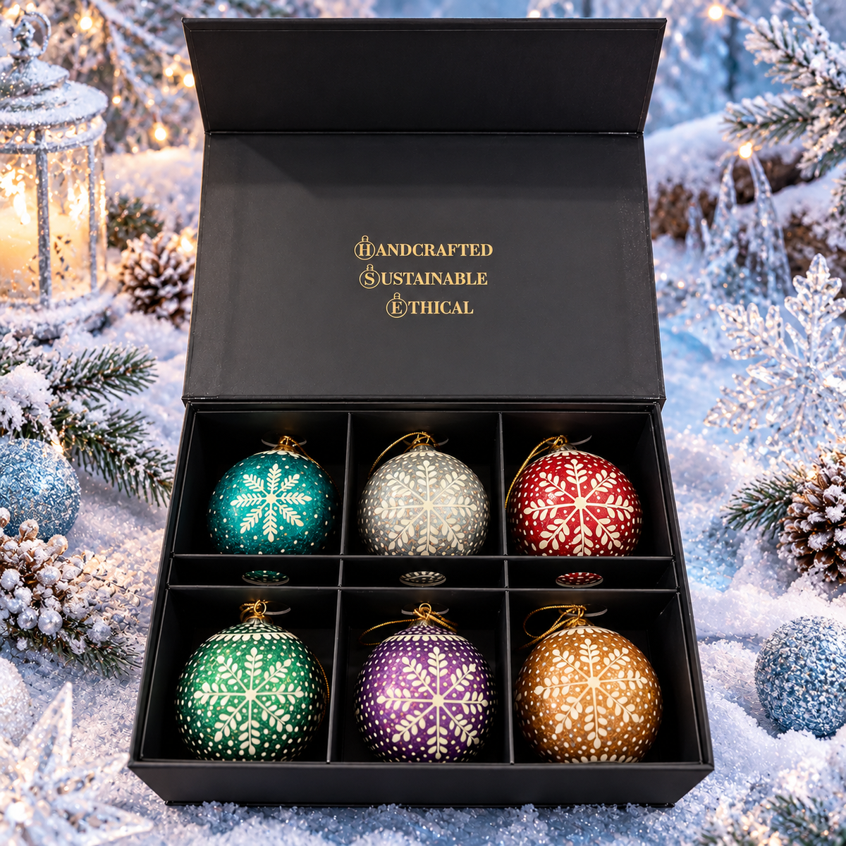 Luxury Box (Frozen Collection) - Pack of 6 Handmade Baubles - Best Christmas Gift