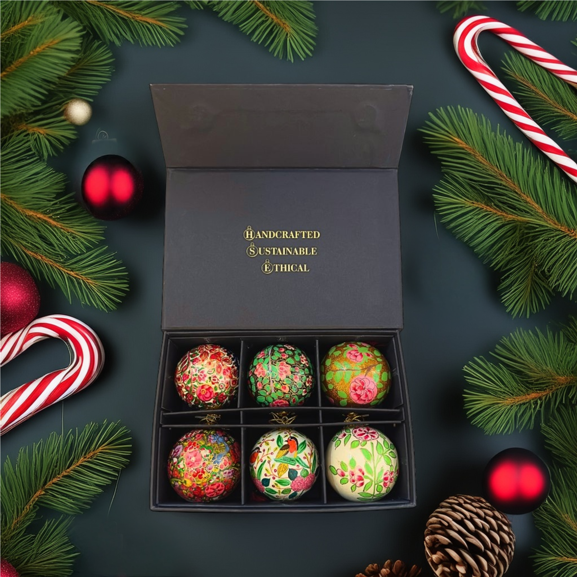 Luxury Box of 6 Handmade Baubles -Best Christmas Gifts