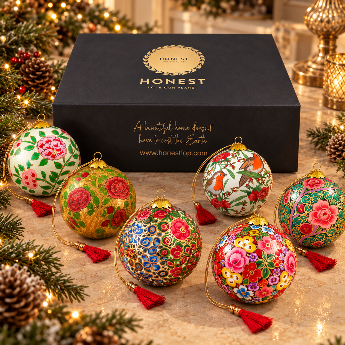 Luxury Box (Roses Collection) - Pack of 6 Handmade Baubles - Best Christmas Gift