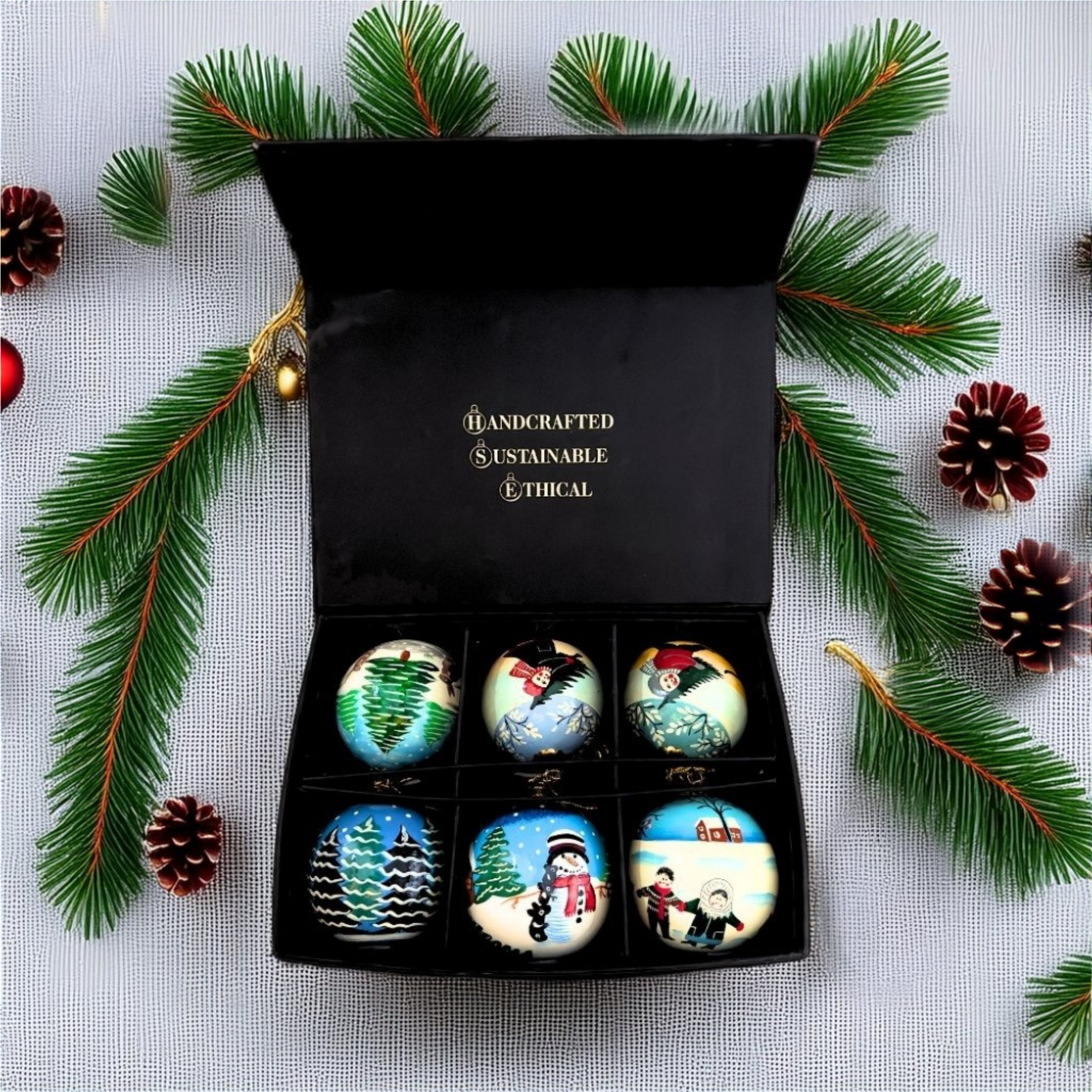 Luxury Box of 6 Handmade Baubles -Best Christmas Gifts