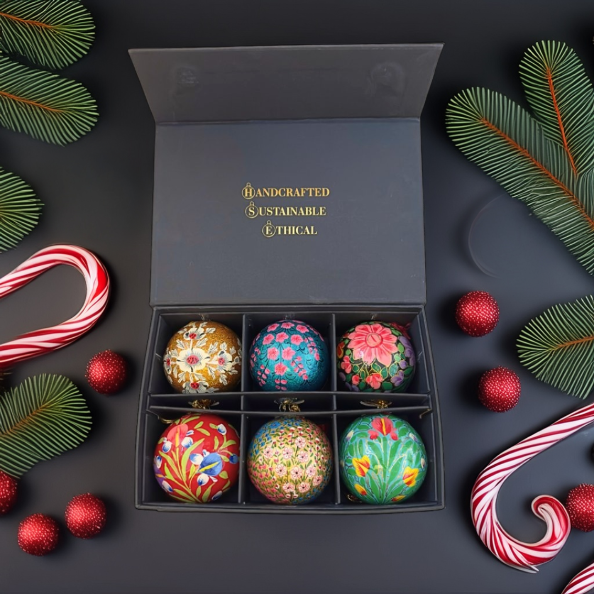 Luxury Box of 6 Handmade Baubles -Best Christmas Gifts