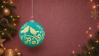 Turtle Doves Blue christmas bauble