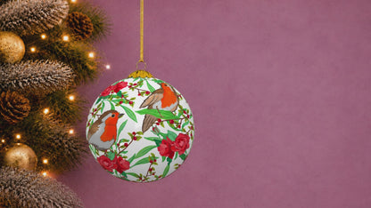 Robin & Roses Christmas Bauble – Hand-Painted, Eco-Friendly Christmas Tree Decoration