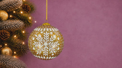 Frozen Gold Christmas Bauble – Hand-Painted Winter Ornament | Christmas Decorations