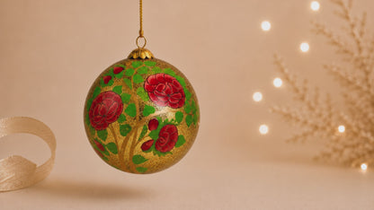 Glitter Rose Kashmir Bauble – Handmade Paper Mache Christmas Decorations
