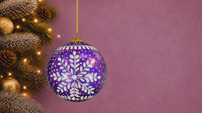 3-Inch Frozen Purple Handmade Christmas Bauble – Eco-Friendly Christmas Tree Decoration from Kashmir