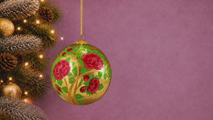 Glitter Rose Kashmir Bauble – Handmade Paper Mache Christmas Decorations
