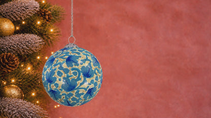 Chinar Leaves Blue Christmas Bauble – Hand-Painted, Eco-Friendly Christmas Decoration