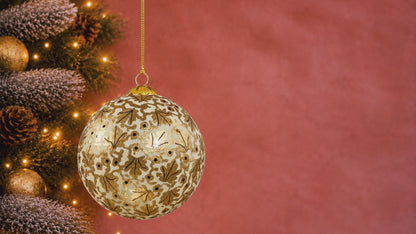 Golden Leaf - White Christmas Bauble